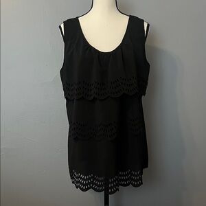 Lane Bryant Black Eyelet Tiered Blouse